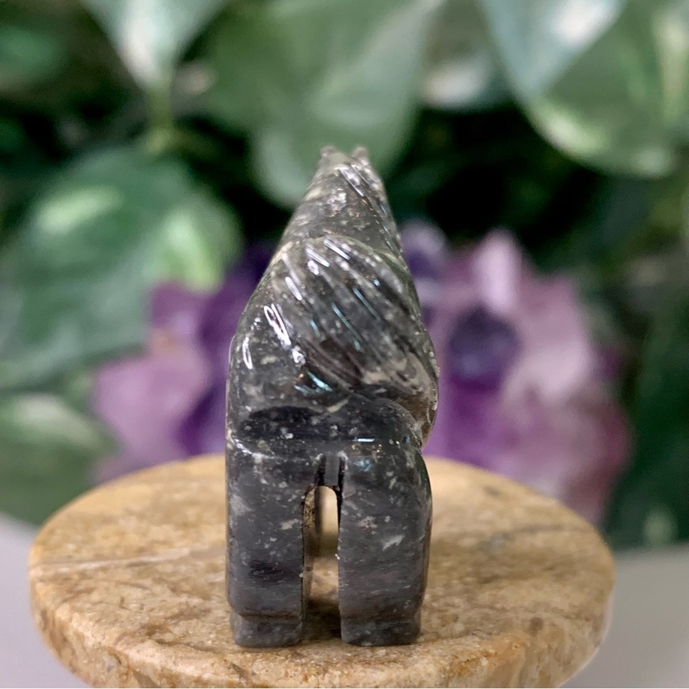Grey Soapstone Carved Unicorn Figurine Miniature Stone Animal Carving Yellow Eye - Picture 8 of 15